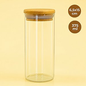 Pote de Vidro Hermético com Tampa de Bambu - 6,5x15cm - 375ml - 1 unidade - Rizzo