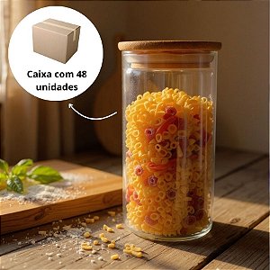 Pote de Vidro Hermético com Tampa de Bambu - 6,5x12cm - 300ml  - 48 unidades - Rizzo