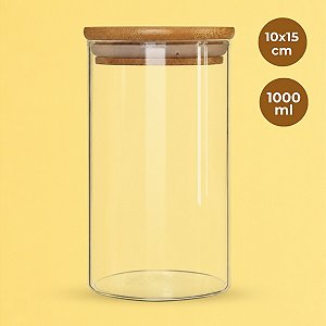 Pote de Vidro Hermético com Tampa de Bambu - 10x15cm - 1000ml - 1 unidade - Rizzo