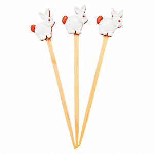 Pick Decorativo - Coelho Branco e Laranja - 10cm - 10 unidades - Rizzo