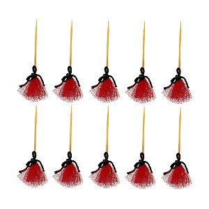 Pick Decorativo de Halloween - Mini Vassoura de Tule Vermelho - 11cm - 10 unidades - Rizzo