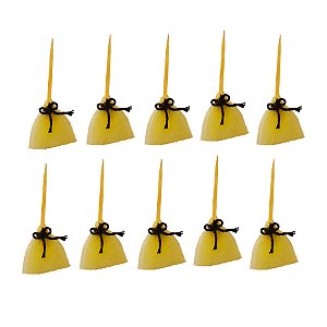 Pick Decorativo de Halloween - Mini Vassoura de Tule Amarelo - 11cm - 10 unidades - Rizzo