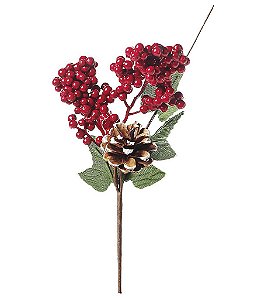 Pick Galho Decorativo - Frutas Nevadas e Pínha - 25cm - 01 unidade - Cromus Natal - Rizzo