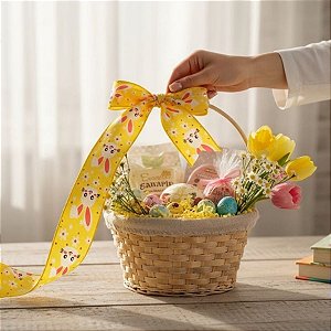 Fita Decorativa de Páscoa - Amarelo com Coelhinho - 6,3cmx9,14m - 1 unidade - Rizzo