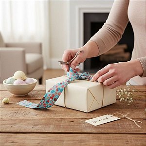 Fita Decorativa de Páscoa - Azul com Docinhos - 3,8cmx10m - 1 unidade - Rizzo