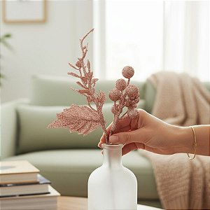 Galho Decorativo de Natal - Rosa - 26cm - 1 unidade - Cromus - Rizzo