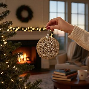 Bolas de Natal - Ouro Glitter - 10cm - 3 unidades - Cromus - Rizzo