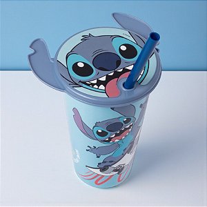 Copo de Plástico com Tampa e Canudo - Stitch Orelha - 500ml - 1 unidade - Disney Original - Rizzo