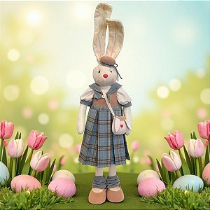 Enfeite Decorativo de Páscoa - Coelho de Vestido Xadrez e Bolsa - 80cm - 1 unidade - Cromus - Rizzo