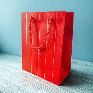 Sacola de Papel para Presente Listras Almofadadas - Vermelho - 23x18x10cm - 1 unidade - Rizzo