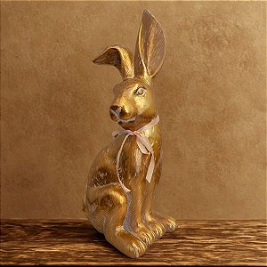 Enfeite Decorativo de Páscoa - Coelho Dourado com Laço - 45,5x16x21cm - 1 unidade - Tok da Casa - Rizzo