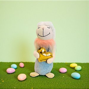 Enfeite decorativo de Páscoa - Coelha com Coração Ouro - 8,5x30x8cm - 1 unidade - Rizzo