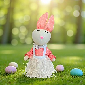 Enfeite decorativo de Páscoa - Coelha com Roupa de Bolinhas - 14x32x8cm - 1 unidade - Rizzo