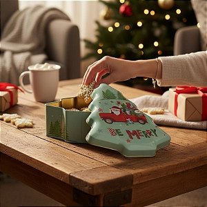 Lata de Metal de Natal - Árvore De Natal Be Merry - 18x15x6cm  - 1 unidade - Rizzo