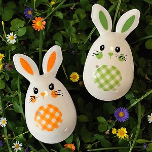 Ovinhos de Plástico Casal Coelho - Verde e Laranja - 8,5x4cm - 6 unidades - Cromus - Rizzo