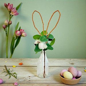 Pick Decorativo de Páscoa - Orelhas de Coelho e Algodão - 40cm - 1 unidade - FlorArte - Rizzo
