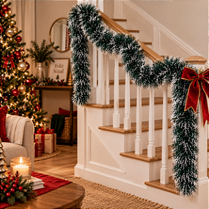 Festão Aramado Decorativo De Natal - Verde Escuro Nevado - 15cmx2m - 1 unidade - Rizzo