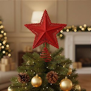 Topo Estrela Para Árvore de Natal - Vermelho - 23x19cm - RZO02027  - 1 unidade - Rizzo
