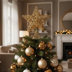 Topo Estrela Para Árvore de Natal - Dourado - 17x14cm - RZO02034  - 1 unidade - Rizzo