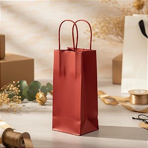 Sacola de Papel Mini Garrafa - Vermelho - 9,5x7,5x23cm - 10 unidades - Rizzo