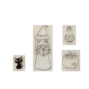 Kit Cartela de Carimbos - Bruxinha/Gatinho e Poção M - 4 unidades - Rizzo