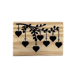 Carimbo de Madeira Artesana - Galho com Corações - Cod.AF-931 - 1 unidade - Rizzo