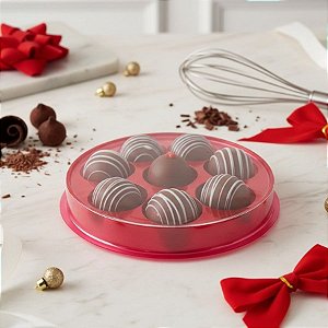 Caixa Redonda para Bombons de Acetato Com 8 Cavidades - Vermelho - Ref.14082 - 10 unidades - BWB - Rizzo