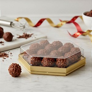 Caixa Sextavada de Acetato Para Bombons 13 Cavidades - Dourado -  Ref.14030 - 10 unidades - BWB - Rizzo