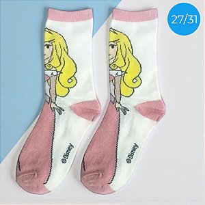 Meia Infantil Cano Médio - Aurora - Rose - 27/31 - 1 unidade - Disney Original - Rizzo
