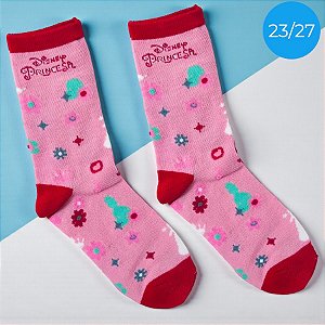 Meia Infantil Cano Médio - Princesas - Rosa - 23/27 - 1 unidade - Disney Original - Rizzo