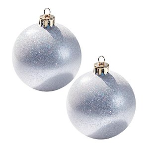 Bolas De Natal - Glitter Branco - 12cm - 2 unidades - Rizzo