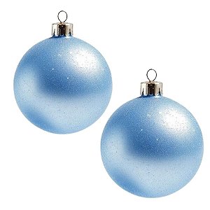 Bolas De Natal - Glitter Azul Claro - 12cm - 2 unidades - Rizzo