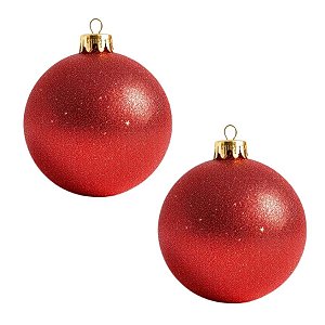 Bolas De Natal - Glitter Vermelho - 12cm - 2 unidades - Rizzo