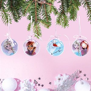 Bola de Natal Acrílica Frozen - 10cm - 4 unidades - Disney Original - Rizzo