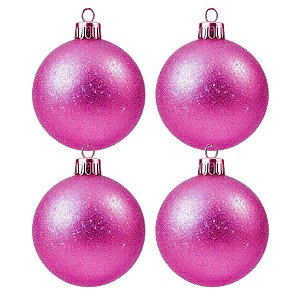 Bolas De Natal - Glitter Pink - 4 unidades - Rizzo