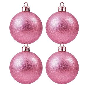 Bolas De Natal - Glitter Rosa - 4 unidades - Rizzo