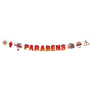 Faixa Decorativa "Parabéns" - Festa Bombeiros - 160x12,5cm - 1 unidade - Regina - Rizzo
