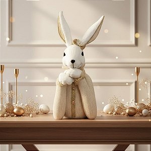 Enfeite Decorativo de Páscoa - Busto de Coelho com Roupa Bege com Pedraria - 62x21x25cm - 1 unidade - Rizzo