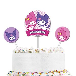 Kit Topo de Bolo - My Melody e Kuromi - 18,5cm - 3 unidades - FestColor - Rizzo