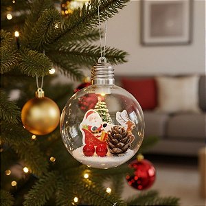 Enfeite Para Pendurar de Natal - Lâmpada com Noel no Trenó - 8cm - 1 unidade - Rizzo