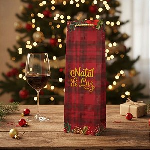 Sacola de Papel Premium Para Garrafa - Natal de Luz - 12x36x8,5cm - 1 unidade - Rizzo