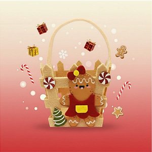 Cesta em Feltro de Natal - Gingerbread de Laço - 13x9x11,6cm - 1 unidade - Rizzo
