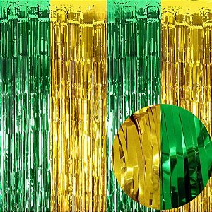 Cortina Decorativa Larga Metalizada Dourada e Verde - 1x2m - 1 unidade - Rizzo