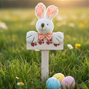 Mini Placa Patinhas Coelho de Páscoa com Laço Laranja de Bolinhas - 18,5cm - 1 unidade - Cromus - Rizzo