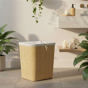 Cesto de Bambu Retangular com Forro - 40x30x50cm  - 1 unidade - Rizzo