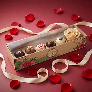 Caixa Botão de Rosa com Brigadeiro - Amor de Mãe Kraft - 32x6x6,5cm - 3 unidades - Decora Doces - Rizzo