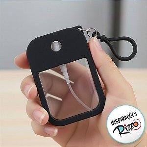 Frasco Spray Portátil Macaron Cartão com Capa de Silicone e Gancho - 50ml - Preto - 1 unidade - Rizzo