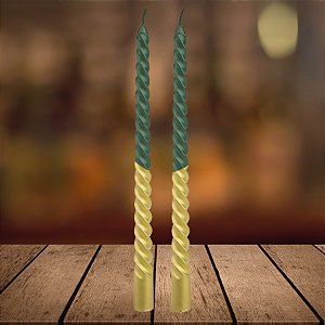 Vela Espiral Natalina - Ouro e Verde - 24cm - 2 unidades - Rizzo