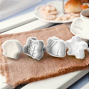 Cortador com Ejetor - Vida Marinha 4 Peças - 5x4cm - 4 unidades - Prime Chef - Rizzo