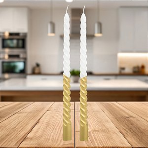 Vela Banquete - Espiral Ouro e branco - 24cm - 2 unidades - Rizzo